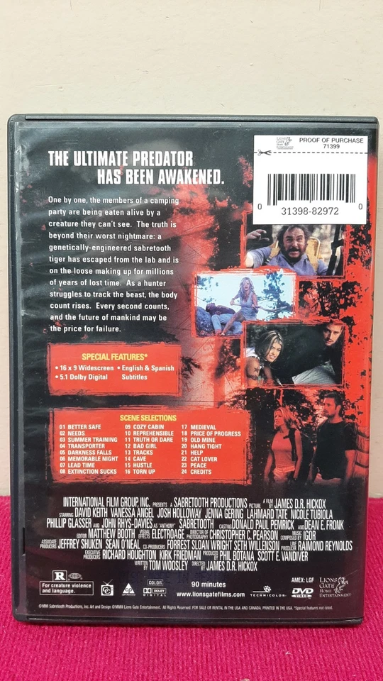 Sabretooth 2004 DVD Rated R Widescreen Horror Sci-Fi Drama - LN- Free Shipping - Image 2 of 3