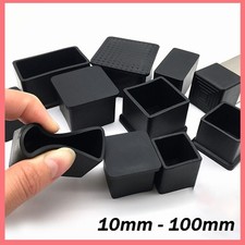 Black Square Rubber Chair Table Feet Furniture End Cover Caps 10mm - 100mm