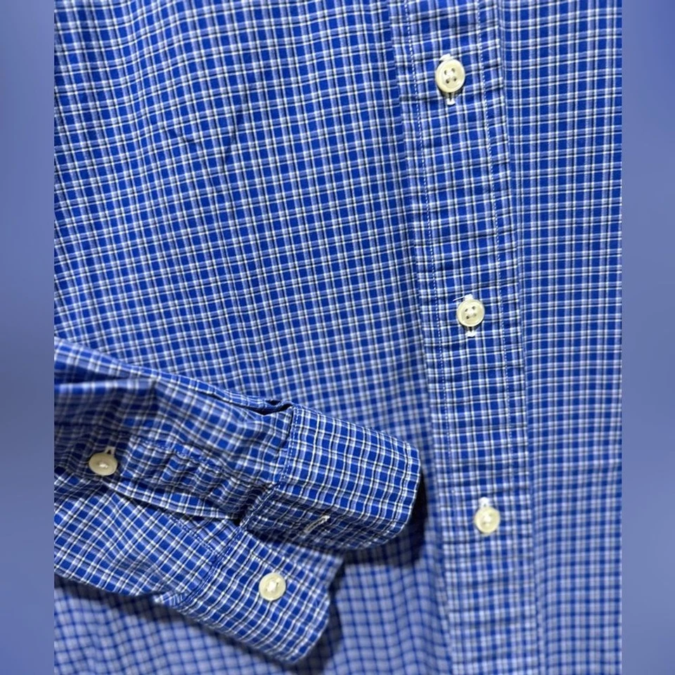 Ralph Lauren Vtg Dress Shirt Mens XLT blue plaid button up Classic Fit cotton - Image 3 of 4