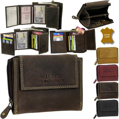 WILDS Damen Brieftasche Echt Leder Geldbörse Portemonnaie Geldbeutel Geldtasche