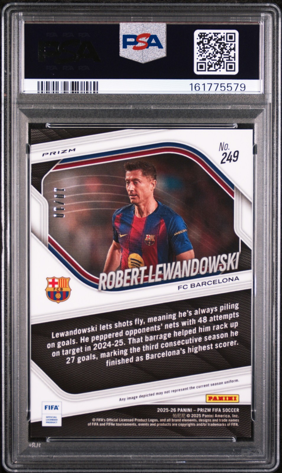 2025-2026 PANINI PRIZM FIFA GOLD PRIZM #249 ROBERT LEWANDOWSKI 10/10 PSA 9 view 2