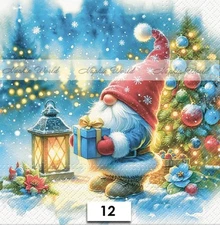 (12) TWO Paper LUNCHEON Decoupage Art Craft Napkins - CHRISTMAS GNOME  SNOW