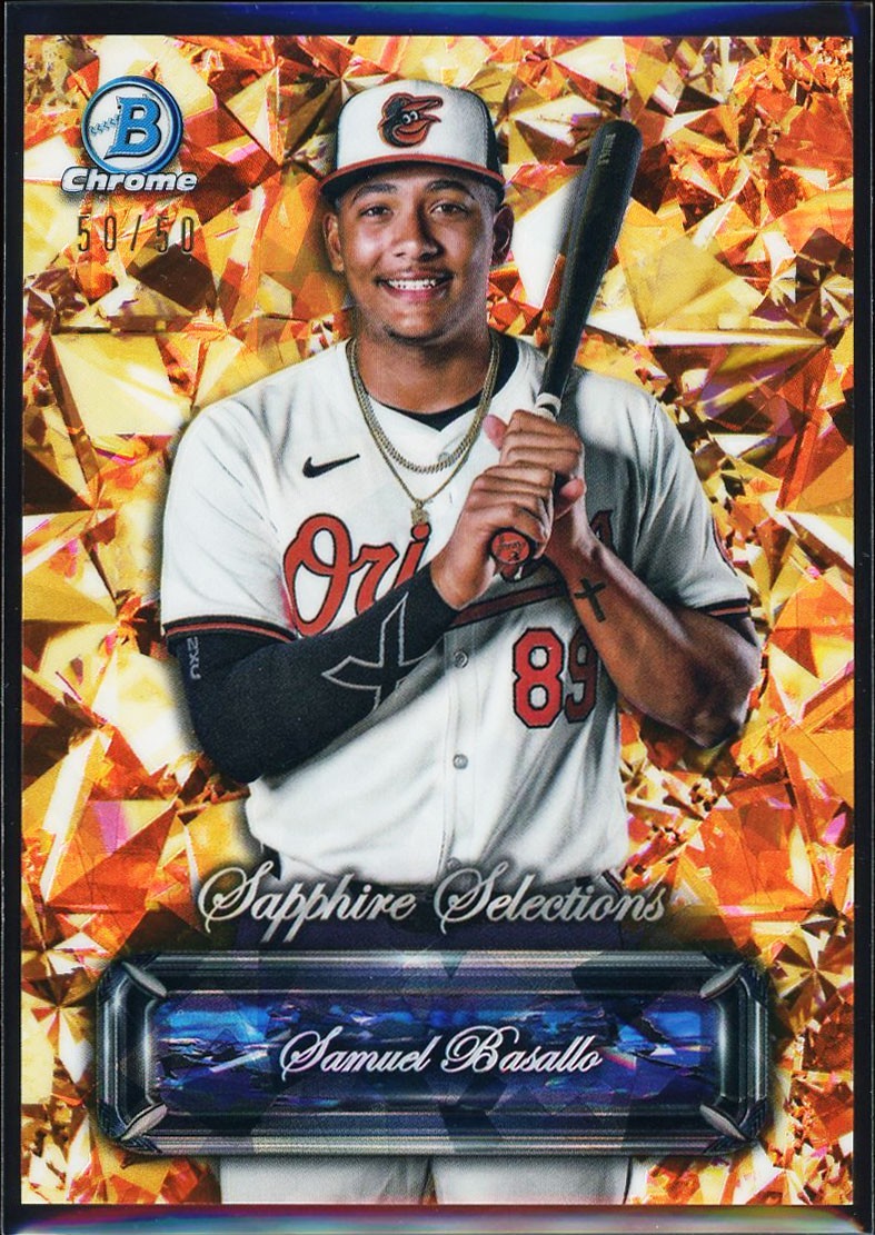 Samuel Basallo 2024 Bowman Chrome #SS-13 Gold Sapphire Selections Rookie /50