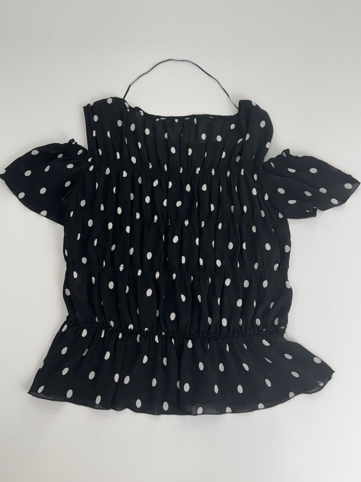 ZARA BASIC Black White Polka Dot Ruffle Cold Shou… - image 4