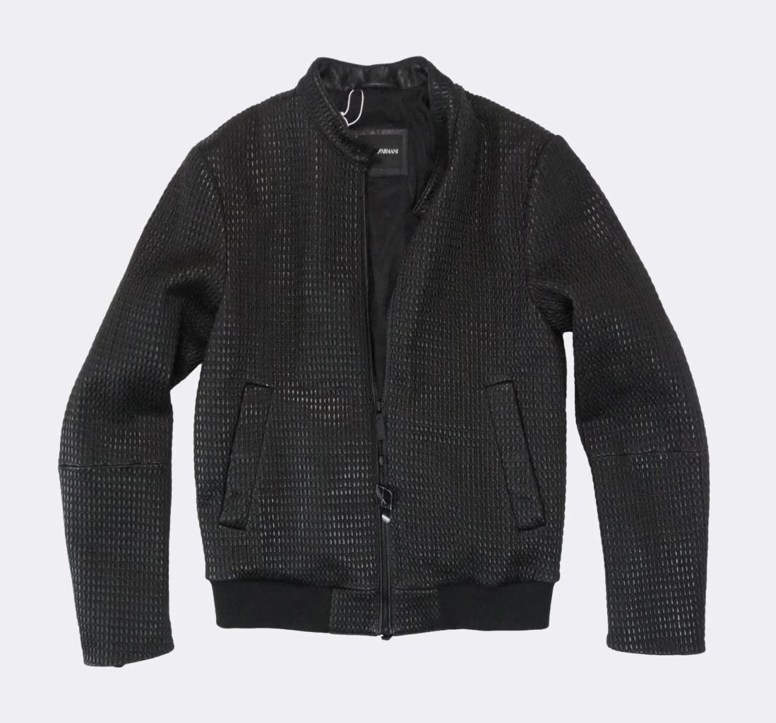 Emporio Armani Black Textured Leather Bomber Jacket Medium EU50 RRP £1150
