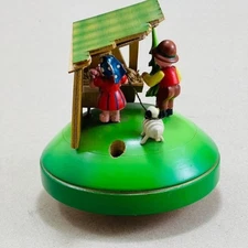 VINTAGE SWISS THORENS REVOLVING MUSIC BOX WOOD FIGURES PLAYS IHR KINDERLEIN