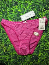 Vintage 90s René Rofé Pink Silver Striped Bikini Panties NWT Size M 6