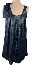 Ryu Flat Sequin Dress Shoulder Bow Black Shift Shimmery S Small Mini Cocktail
