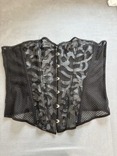 Verillas Black Lace Corset w/ Ribbon Lace-Up Fishnet LARP Goth Ren Fair Grunge