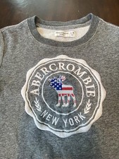 ABERCROMBIE KIDS Sweatshirt Unisex 9/10 Crewneck USA Graphic Print Moose Logo NY