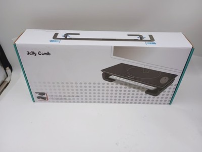 JELLY COMB WHITE ADJUSTABLE WIDTH PC MONITOR RISER W/PHONE/TABLET STAND & DRAWER