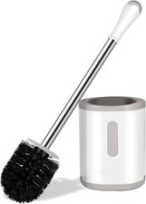 Compact Toilet Brush  Holder Stainless Steel Handle Space Saving Storage