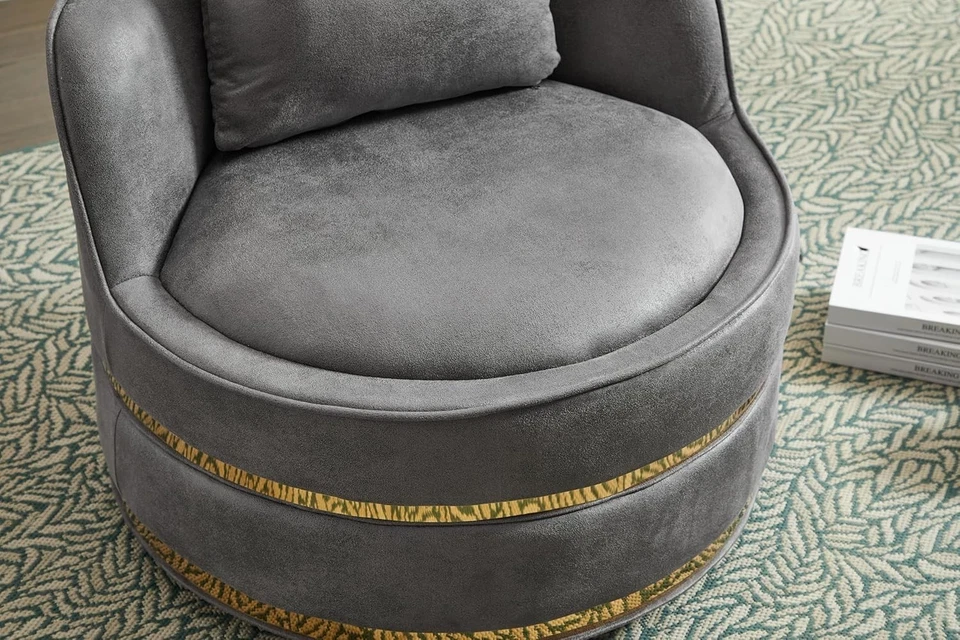 Silla de barril de gamuza tapizada con detalles giratorios para sala de estar contemporánea FANYE Foto 3 de 4