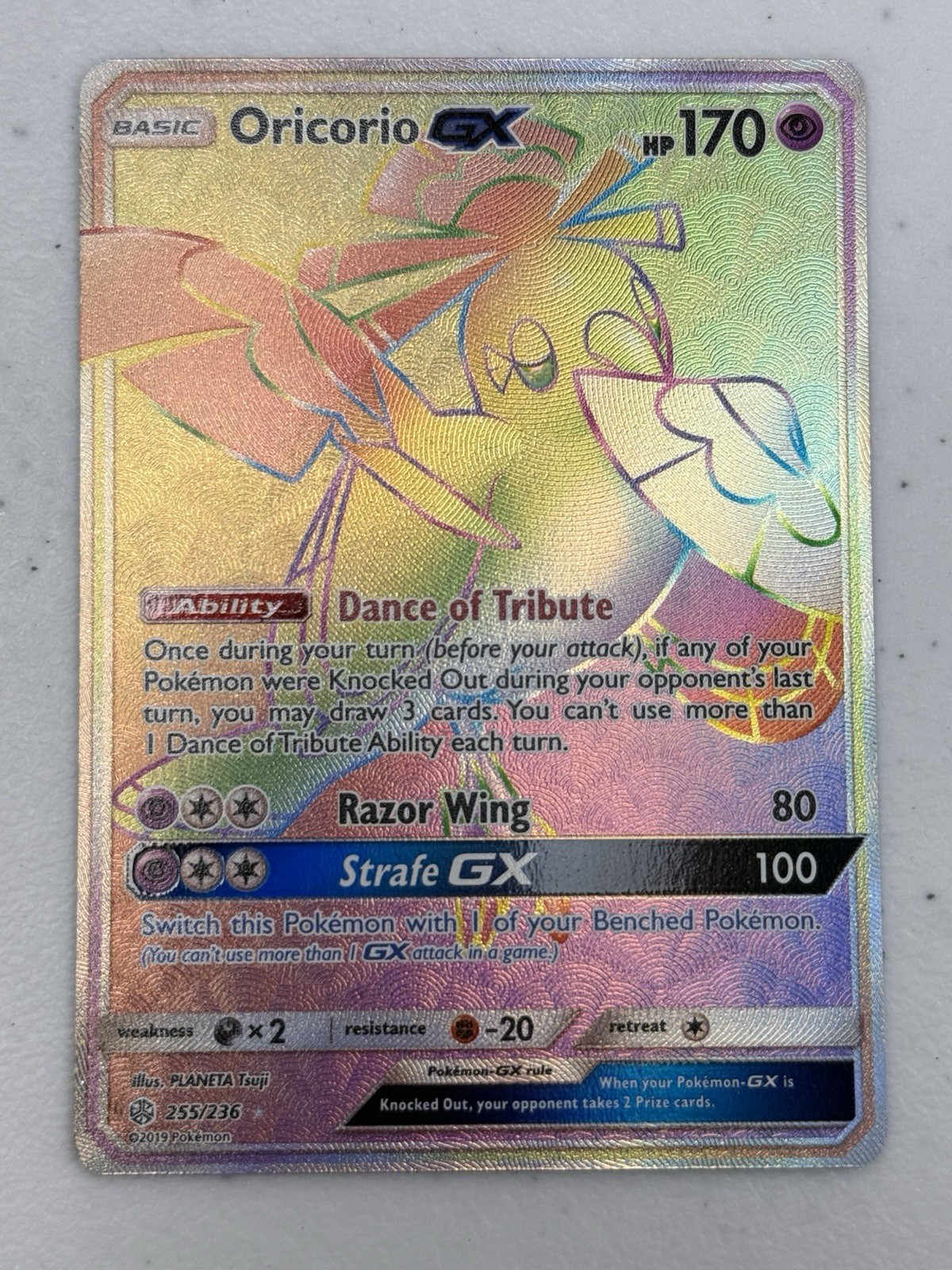 Oricorio GX 255/236 Cosmic Eclipse Rainbow Secret Rare Full Art Pokemon Card NM