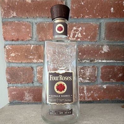 Four Roses Single Barrel Liquor Bottle 750ml Clear Glass w/ Wooden Stopper