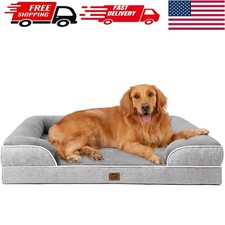 Large Memory Foam Dog Bed with Bolsters - Waterproof  Easy Clean Grey Design