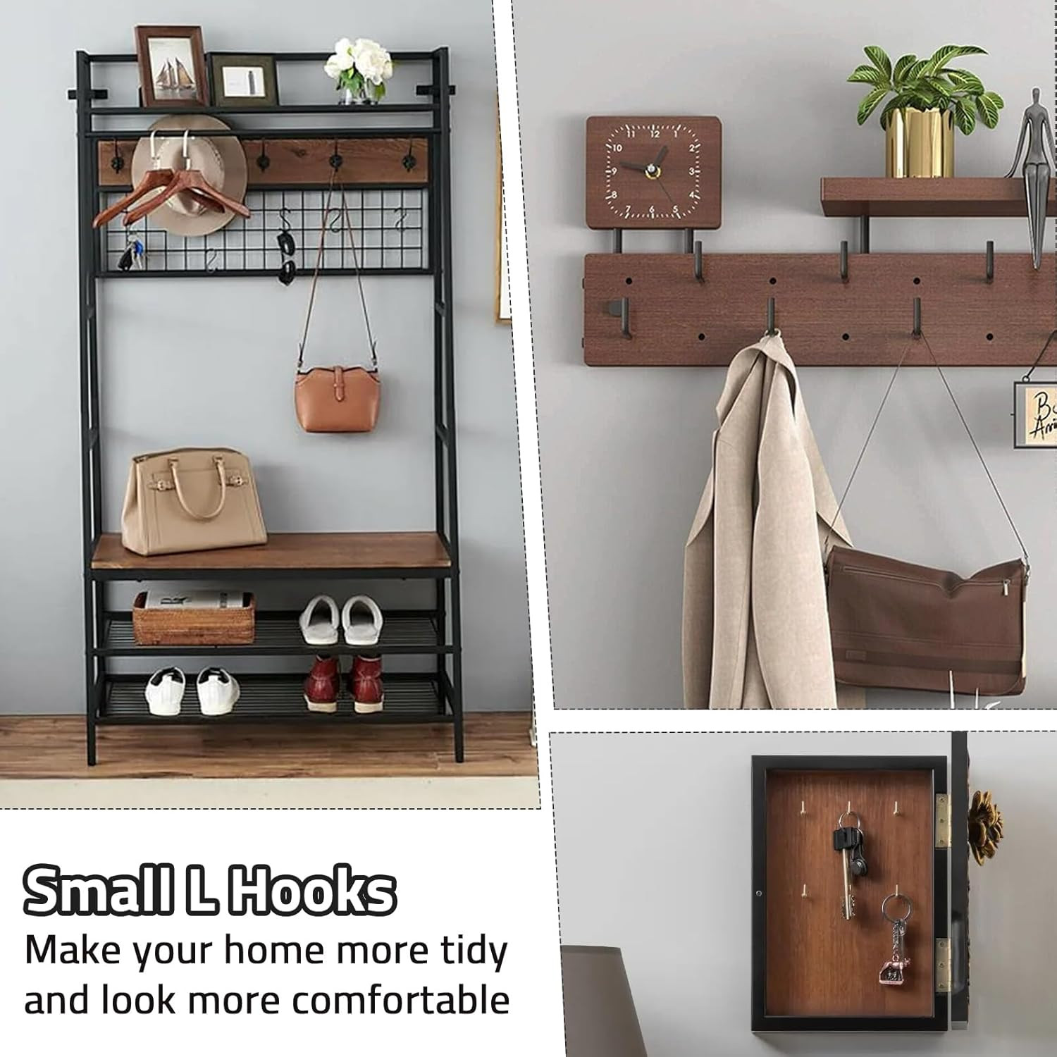 Biaungdo 100 Pack 3/4 L Shaped Hooks - Silver Mini Screw Hooks for Hanging