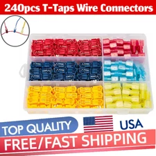 240Pcs T-Taps Wire Terminal Connectors Insulated 22-10 AWG Quick Splice Kit