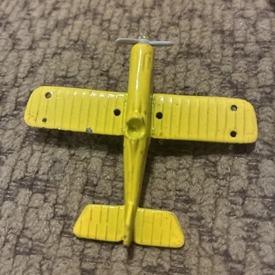 Vintage Yellow Diecast Propeller Plane Toy 2'' Miniature Mid-Century Collectible