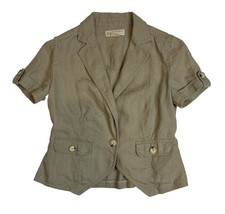Blusa Michael Kors Beige Un Botón Bolsillos Manga Corta Mujer Talla Mediana