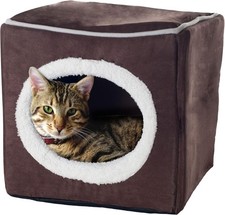 Cat House - Indoor Bed with Removable Foam Cushion - 13x13.5x12", Dark Brown