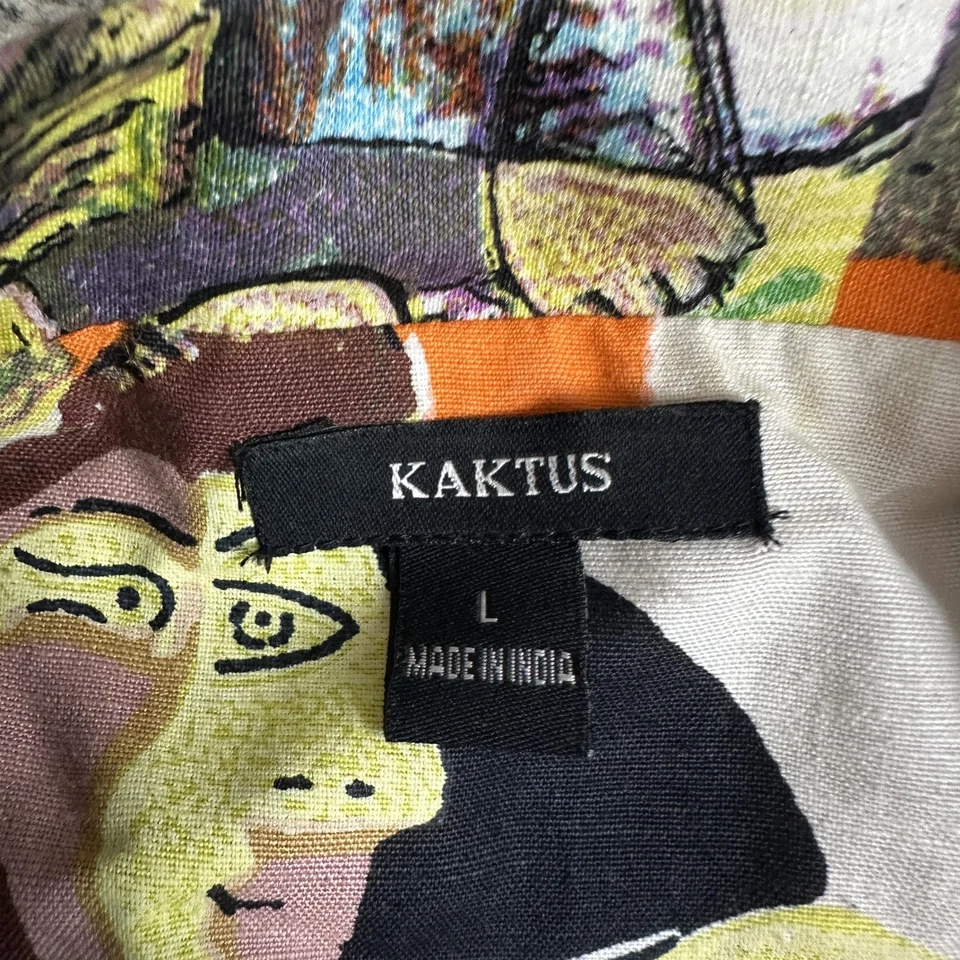 Chaqueta Kaktus Mujer Grande Picasso Arte Abstracto Impresión Lino Botón Forrado Frontal Foto 4 de 4
