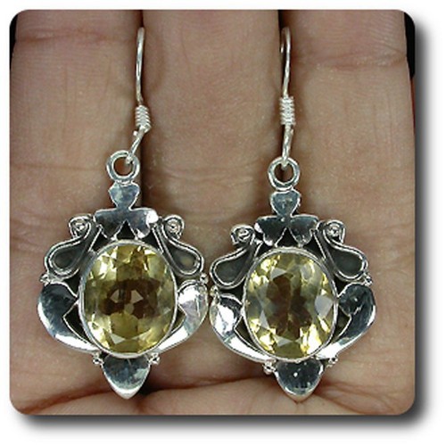 Boucles D'oreilles Créoles Argent 925 – Citrine Naturelle 7mm, Pierre Ronde, 2 Carats
