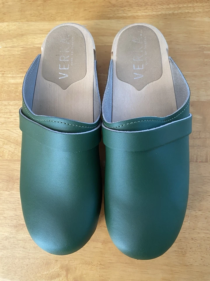 Женские деревянные сабо VERKA Sweden размер 38 зеленая лакированная кожа - Изображение 3 из 4