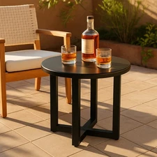 Outdoor Metal Round Table, Weather Resistant Coffee Patio End Table Side Table