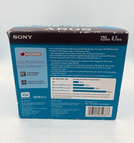 DVD + RW 9 Pack Rewriteable DVD Discs 4.7GB 120 Minutes NIB One Is Missing - Picture 4 of 6