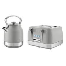 Swan Kettle & Toaster Set 4 Slot Grey Traditional Retro Revive Stainless Steel