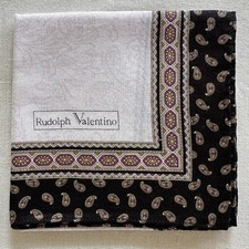 VTG Handkerchief Cotton line Art Floral Flourish Border Paisley Pocket Square 18