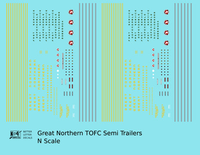K4 N Scale Decals Great Northern TOFC Pigyback Semi Trailer
