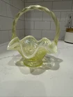 Mini Fenton Glass Basket Iridescent Opalescent Uranium Glass GLOWS