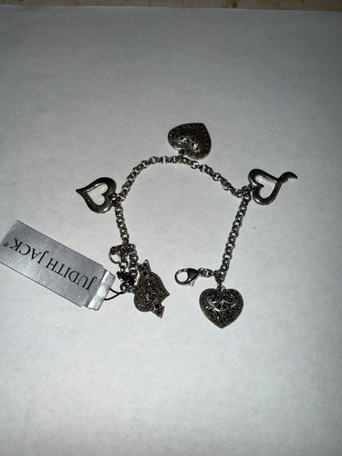 Sterling Silver Judith Jack Marcasite Heart Charm Bracelet New With Tags