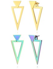 2 Pairs Triangle Earrings for Women Geometric Ear Jacket Earrings Front and Back