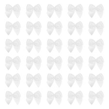 120 Pcs Mini Ribbon Bow 1" Mini Fabric Satin Ribbon Flower Bows, Wood White