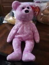 "FIZZ" a Ty Beanie Baby - Bear- Pink w/ white polk-a-dots  2003 with Swing tags