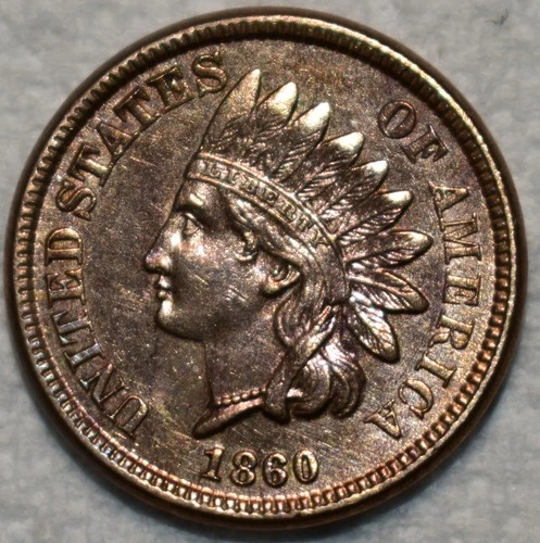 About Uncirculated 1860 Indian Head Cent, Sharp specimen.
