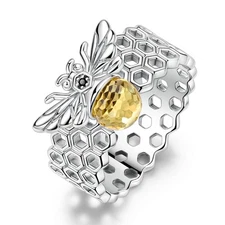 MULA European 925 Sterling Silver Finger Ring AAA CZ Honeycomb Bee Women Jewelry
