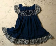 Vintage Winne the Pooh Sears Navy Blue Floral Smocked Dress Kids Size 6