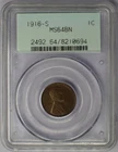 1916-S 1c Lincoln Wheat Cent - PCGS MS 64 BN OGH