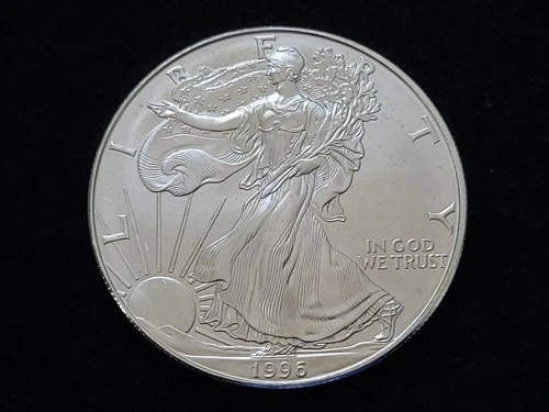 1996 $1 American Silver Eagle 1oz Fine Silver Coin Some Milk Spots NICE!