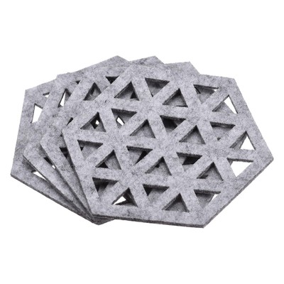 Felt Coasters, 4pcs Hexagonal Pad Coaster for Drink Cup Bowl Vase, Light Grey