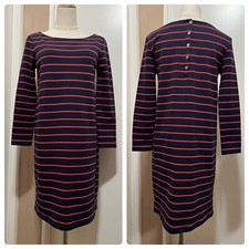 St. Tropez West Striped Button Back Long Sleeve Shift Dress Blue Orange Size S