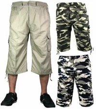 Mens 3/4 Summer Shorts Elasticated Waist Cargo Combat Three Quarter Holiday Camo