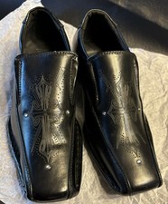 New Boy  s Workmen-V black Dress Shoes Square Toe Slip OnLoafers size 2 NIB