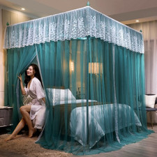 Luxury Princess Canopy Bed Curtains 3 Side Openings Post BedNetting Mosquito Net