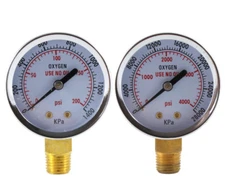 Low and High Pressure Gauges for Oxygen Regulator - 2 inches - 1/4" NPT (PAIR)