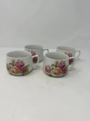 lot of 4 OG mugs floral germany coffee bar tea vintage roses stackable 2.5” HTF